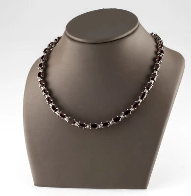 Argento Sterling Ovale Rosso Zircone Cubico Tennis Collana 43.2cm - Immagine 1 di 3