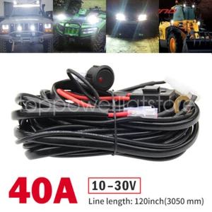 12V 40A LED Work Fog Light Bar Wiring Harness Kit ON/OFF Switch Relay Cable KIT - Picture 1 of 12