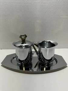 Kromex Cream & Sugar Set with Gold Tone Handles - Picture 1 of 12