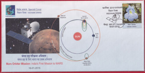 INDIA 2015  1st Mars Mission, Orbiter, Planet, ISRO, Sun, Earth, Spl Cover