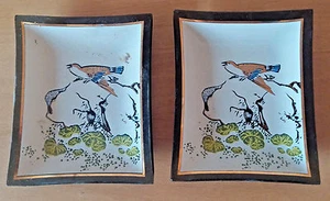 Vintage Paar kleine Glas Teller Japan Goldfüllung Vogel Garten Pflanzen Ring Halter - Bild 1 von 4