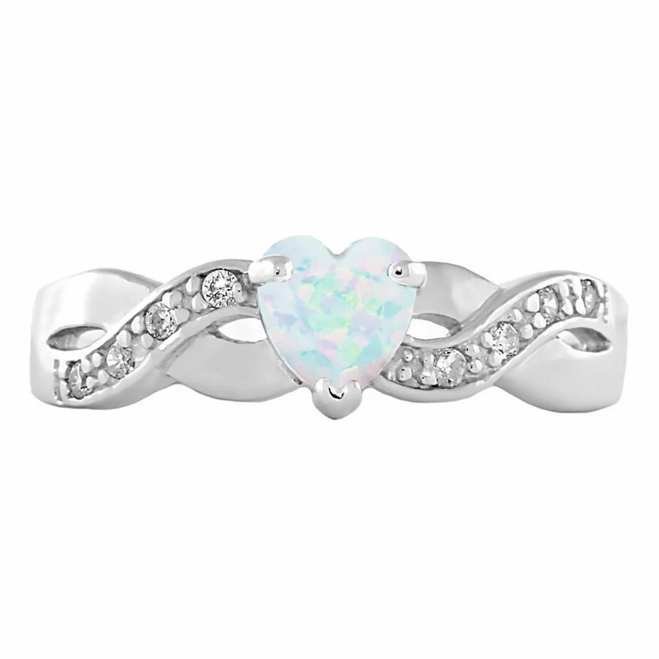 Sterling Silver 0.6ct Heart-cut Fiery White Opal Crossover Promise Ring - Image 1 of 1