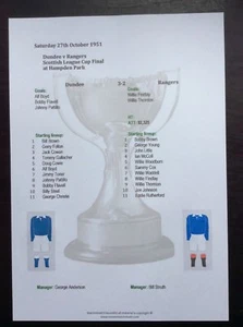 Foglio partita finale Coppa di Lega di Scozia 1951-52 Dundee v Rangers - Foto 1 di 1