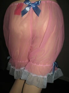 Sheer pink Nylon Pantaloons frilly baby blue Sissy Knickers bloomers feminine UK - Picture 1 of 12