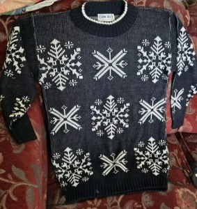 Vtg Retro Snowflake Sweater Black White M - Picture 1 of 5