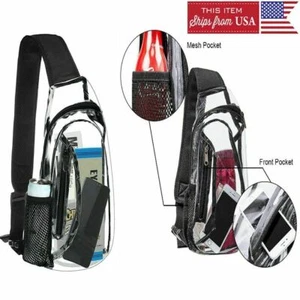 Clear PVC Sling Bag Transparent Stadium Shoulder Crossbody Backpack Adjustable - Picture 1 of 7