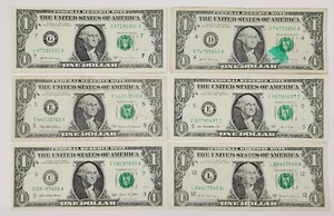 LOT OF (6) US $1 DOLLAR BILL ERRORS INK SMEARS UNDER/OVER INKING 1999 '13 '17 - Picture 1 of 14