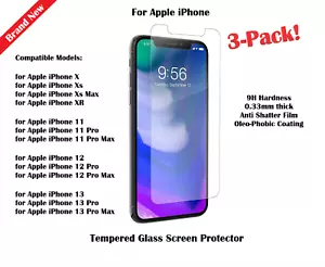 Protector de pantalla de vidrio templado 3x para Apple iPhone 13 12 11 Pro Max XR XS - Imagen 1 de 42