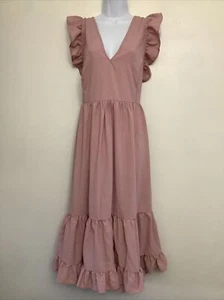 Vestido Solero de Verano Shein Curve Plus Talla 4XL Boho Rosa Polvo Sin Manga Cremallera Volantes - Imagen 1 de 18