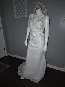 Stacees Custom Sleeveless Chiffon Court Train Sequin Wedding Dress NWT 36 38 44 - Picture 1 of 17