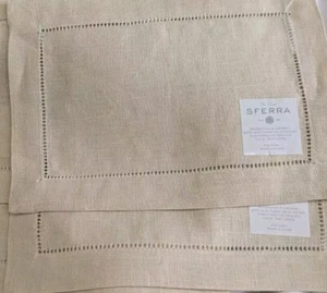Sferra linen cocktail napkins set of four 6x9" Natural Tan European New Italy - Picture 1 of 16