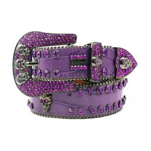 Men Women Western Rhinestone Belt Crystal Studded Cowgirl Cowboy Skull Belts - Picture 1 of 62
