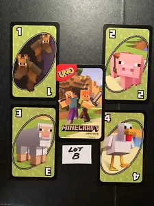 UNO MINECRAFT Green Lot of 4 Cards 2017 Mattel GAME REPLACEMENT CARDS LOT B - Picture 1 of 1