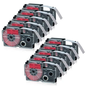Compatible with Casio XR-12RD Black on Red Label Tape for EZ KL-60 12MM 10PK - Picture 1 of 12