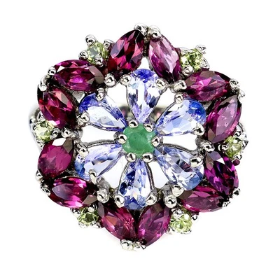 925 Sterlingsilber Ring Birne Tansanit Smaragd Peridot Edelstein Schmuck Größe 7 - Bild 1 von 4