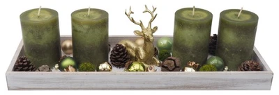 Weihnachtliches Deko-Tablett Holz Adventskerzen Grün Oliv Gold Hirsch Streudeko - Bild 1 von 4