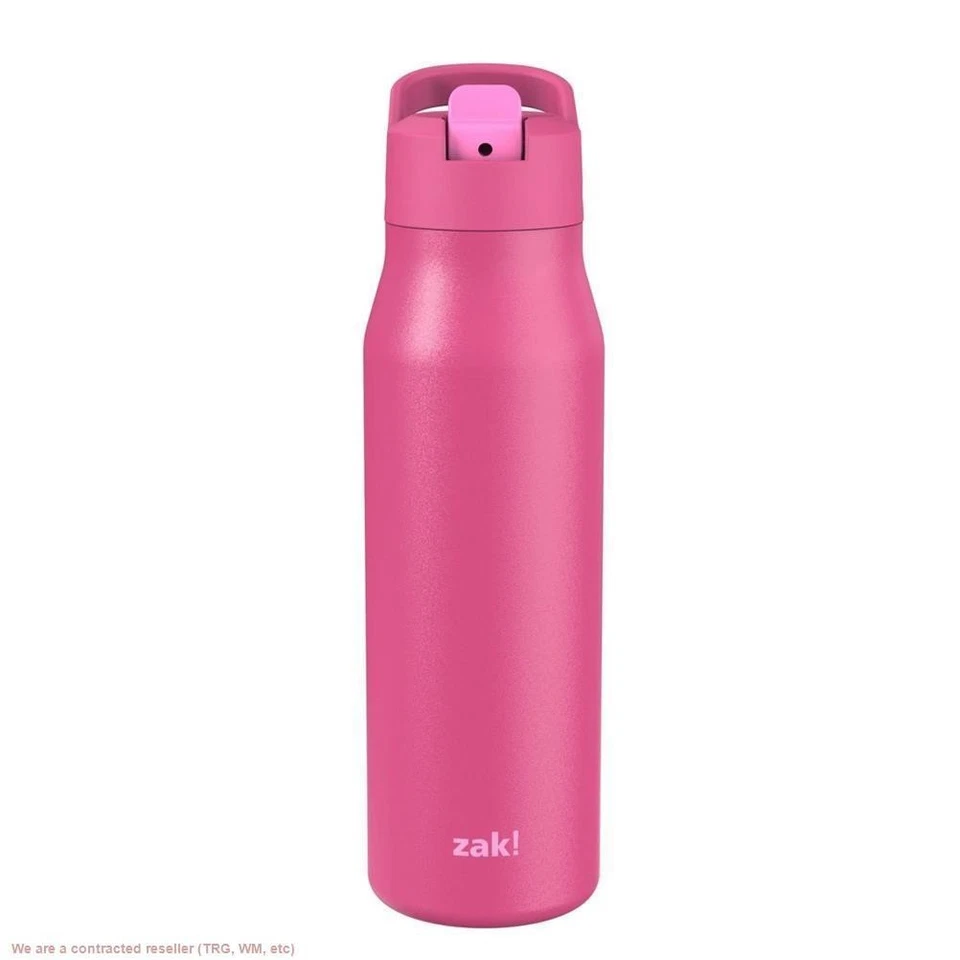 Zak Designs 20 fl oz Stainless Steel Tranquility Straw Bottle - Hot Pink