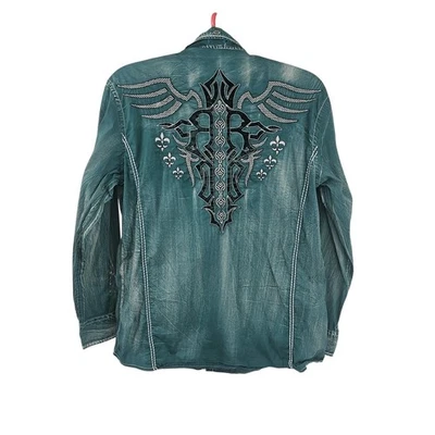 Camisa occidental bordada Roar Signature XL verde azulado costuras en contraste Foto 1 de 4