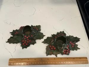 2 antike Kerzenständer Gusseisen LVL Stechpalmenblatt Beeren 17.05.21 Weihnachten 1922 - Bild 1 von 10