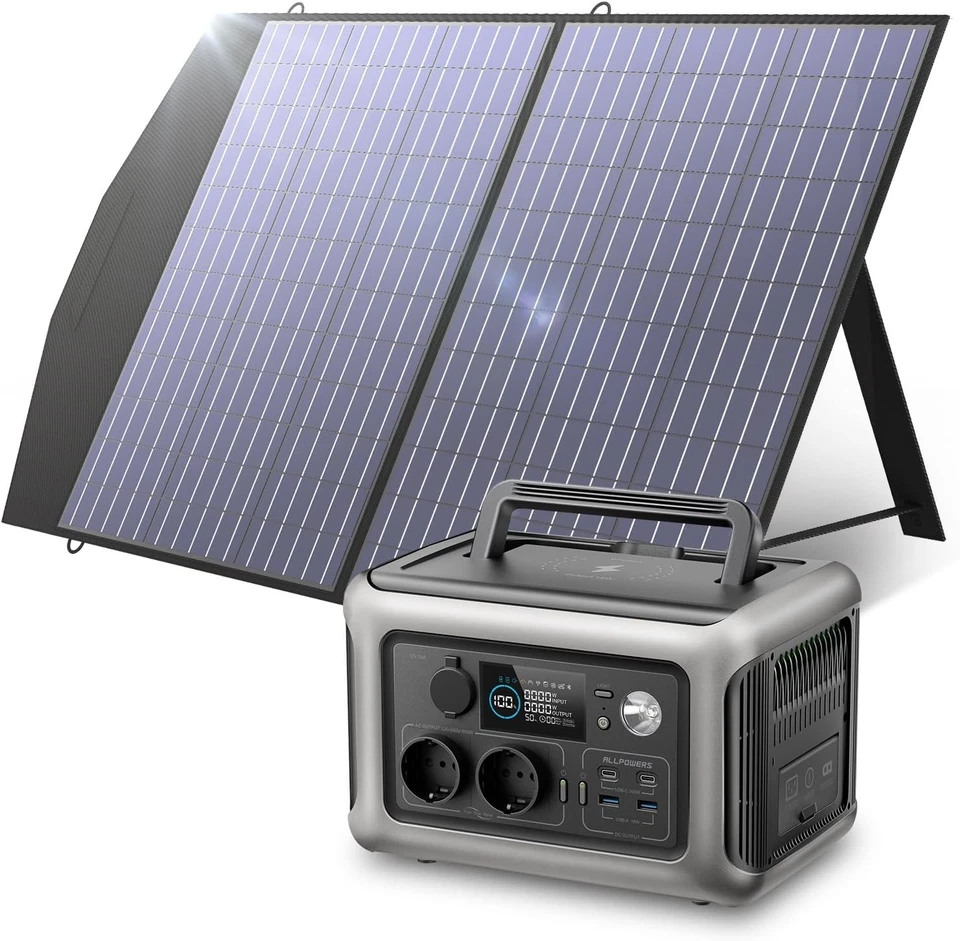 ALLPOWERS Centrale 600W avec Batterie 299Wh et Panneau Solaire 100W, Charge Rapide
