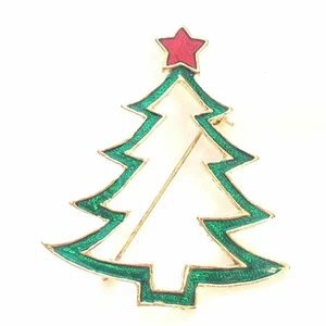 Broche Prendedor Árbol de Navidad Esmaltado Grande 2.5" Firmado Vintage Tono Dorado h-53 - Imagen 1 de 4
