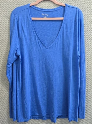 Top Lilly Pulitzer Etta Manga Larga Cuello en V Azul Mujer Talla XL Informal Algodón Pima  Foto 1 de 4