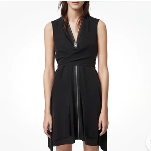 ALLSAINTS JAYDA SLEEVELESS MINI DRESS TIE FRONT FULL ZIP BLACK SILK SIZE 2 - Picture 1 of 9