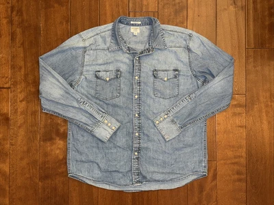 Camisa Lucky Brand Para Hombres XL Azul Denim Perla A Presión Calce Clásico Manga Larga Occidental Foto 1 de 4