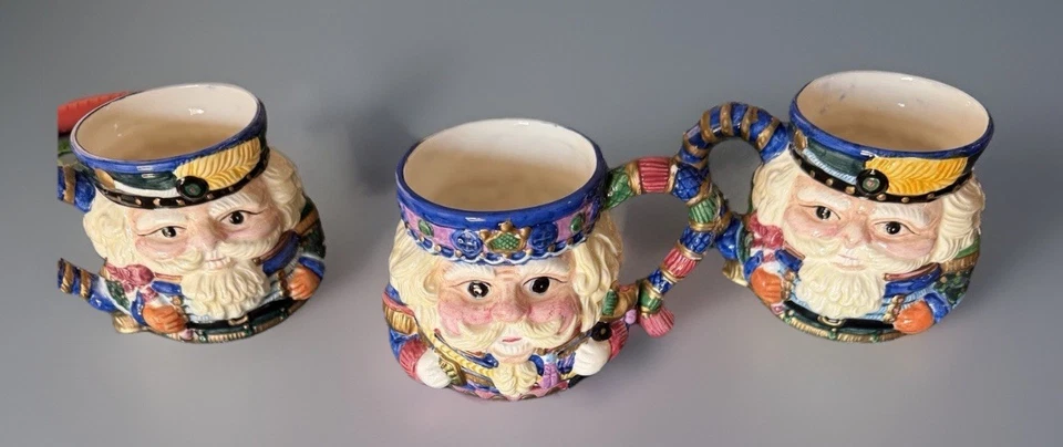 Set of 3 Houston Harvest Santa Christmas Mugs Nutcracker Hand Painted Holiday - Image 1 of 4
