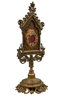 Rare ancienne grande monstrance présentoir relique reliquaire Bronze église 19e - Photo 1/4