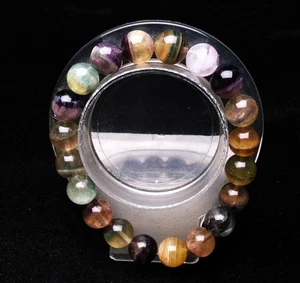 Bracciale perle tonde 10,9 mm anguria naturale quarzo fluorite trasparente - Foto 1 di 6