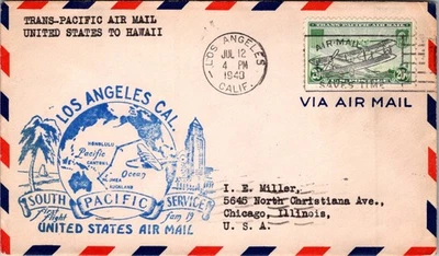 UNITED STATES 1940 CACHET AIRMAIL COVER FIRST FLIGHT LOS ANGELES TO HAWAII CANC - Image 1 of 2