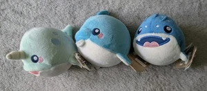 3 Lot 4" Ganz Squishy Squad Sealife  Animal Plush Narwhal, Baby Shark, Dolphin - Picture 1 of 6