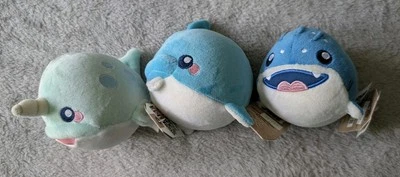 3 Lot 4" Ganz Squishy Squad Sealife  Animal Plush Narwhal, Baby Shark, Dolphin - Image 1 of 4