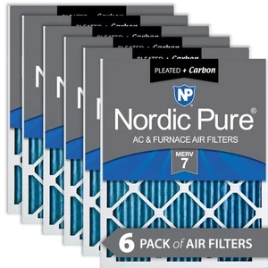 12x20x1 (11_1/2x19_1/2) Pleated Air Filters MERV 7 Plus Carbon 6 Pack - Picture 1 of 7