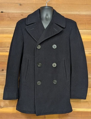 Abrigo de guisante de lana azul marino para hombre talla 38 R Foto 1 de 4