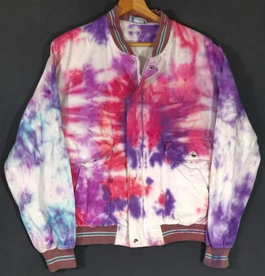 Jaqueta Bomber Vintage Lacoste Tie Dye Roxa Rosa Azul 100% Algodão Tamanho 14 SX - Imagem 1 de 4