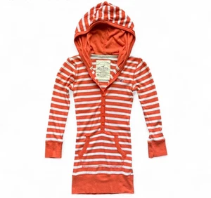 Rare Hollister K2K Waffle Knit Long Hoodie Top XS Orange White Stripes Babydoll - Bild 1 von 14