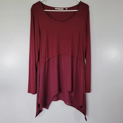Top túnica Cyrus chifón cuento de tiburones dobladillo para mujer L rojo vino borgoña oficina fluida Foto 1 de 4