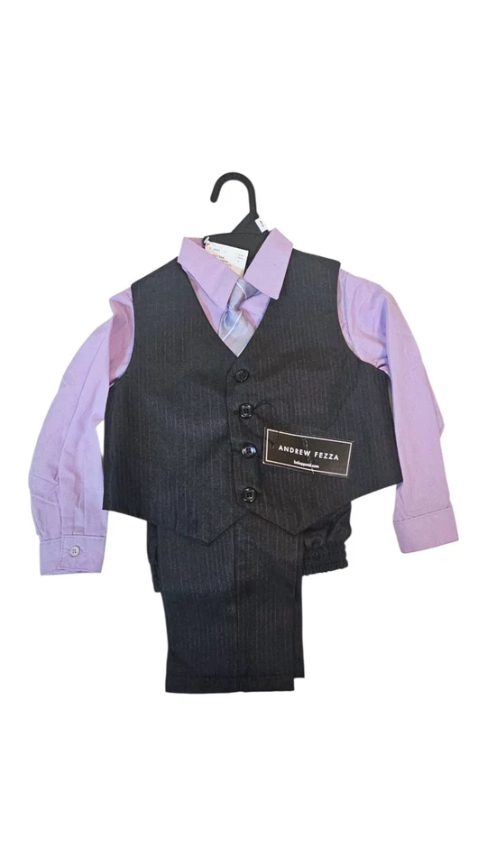 Conjunto de 4 chalecos abotonados talla 3T para niños con corbata púrpura - Andrew Fezza Foto 1 de 4