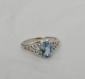 Anello filigrana zirconi blu taglio marchesa oro bianco 14 kt zirconi misura 4 - Foto 1 di 8