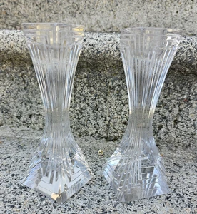 Vintage 7 1/4" Mikasa City Lights Crystal Candle Holders Set Of 2 - Picture 1 of 5