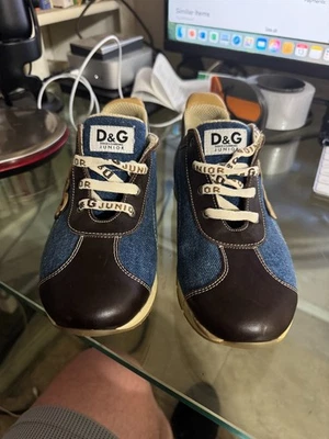 Dolce Gabbana Jr Women’s Vintage Blue Denim & Leather Sneakers Sz 38 w/free ship - Image 1 of 4