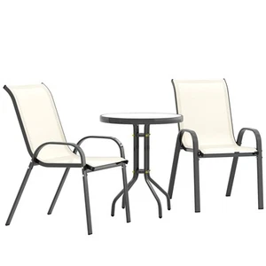 Outsunny Outdoor Bistro Set Small Patio Set w/ Stackable Chairs, Beige - Picture 1 of 11