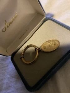 Vintage Anson gebürstet goldfarben oval Schlüsselring Schlüsselanhänger Initialen D.L.H. - Bild 1 von 5