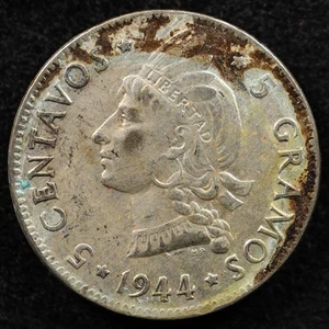 Dominican Republic 5 Centavos 1944, Coin, Inv#E742 - Picture 1 of 2
