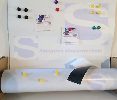 SMAGNON Eisenfolie weiß matt, selbstklebend - 620 x 400 x 0,6mm Magnetfolie - Pinwand