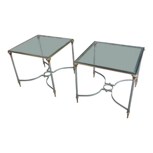 Vintage Brass French Side tables w/Square Glass top- a Pair - Picture 1 of 10