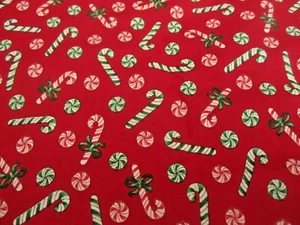 VTG Cotton Fabric Cranston Print Works Peppermints Candy Canes Tossed 1yd x44 - Picture 1 of 6