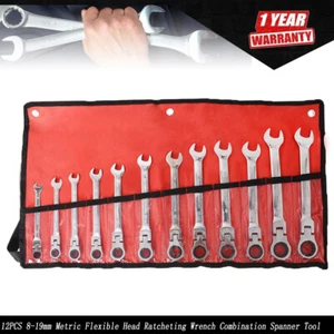 8-19mm Metric Flexible Head Ratcheting Wrench Combination Spanner Tool Set 12Pcs - Bild 1 von 8